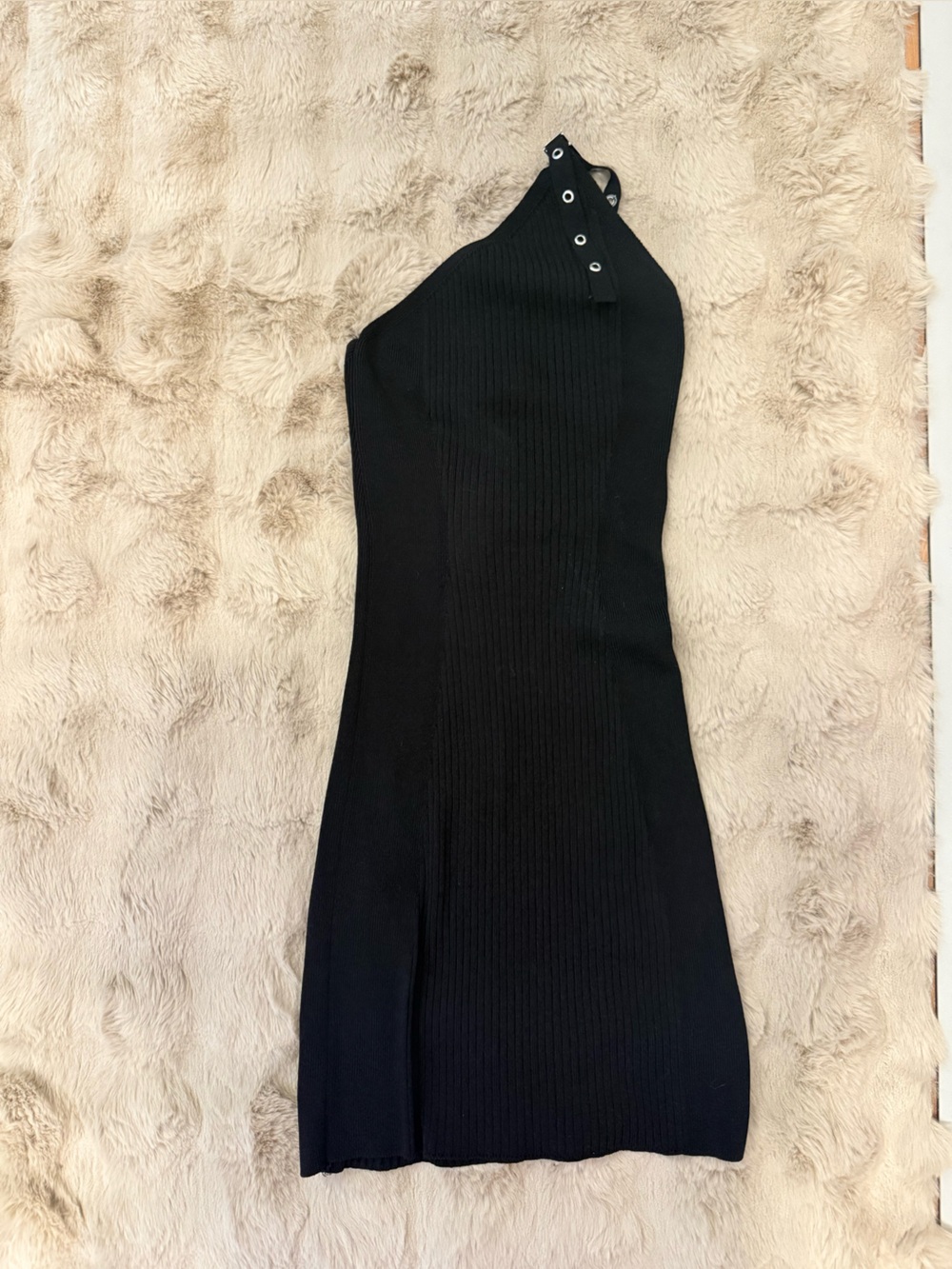 Zara Black One-Shoulder Ribbed Knit Dress